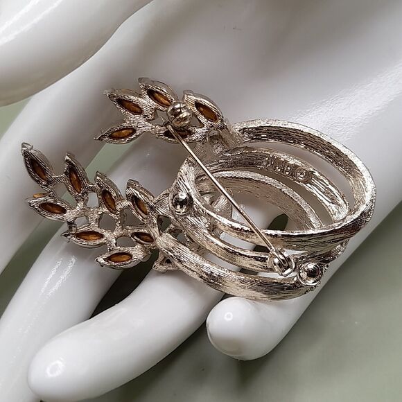 Vintage B.S.K. Brooch Gray Rhinestones, Silver Tone, 2 1/2 Inch - Picture 5 of 13